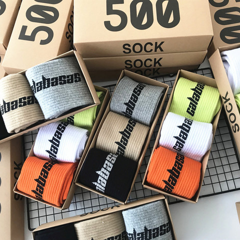 3 pairs of stylish calabasas funny hip hop skateboard Kanye West socks happy street fashion men crew sports cotton socks ► Photo 1/5