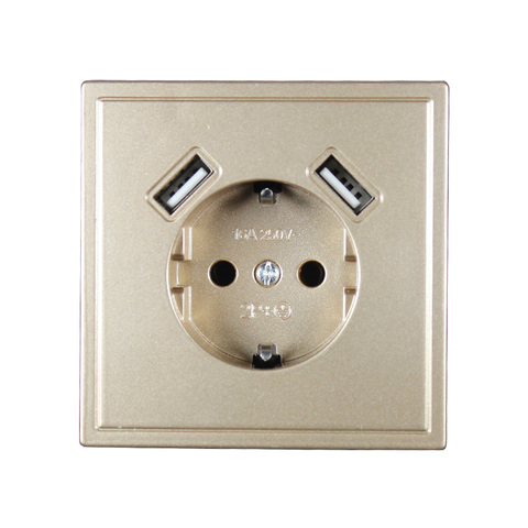 Gold color 2022 EU PowerUSB Wall Socket Extension Outlet Adapter For phone charge Free shipping 16A 250V dual usb 5V 2A J91 ► Photo 1/6