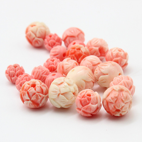 10pcs/lot 8mm 10mm 12mm  Pink Coral Round Lotus Beads Fit Bracelet Necklace Loose Spacer Coral Beads For Jewelry Making DIY ► Photo 1/5