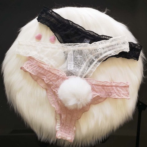 Cute Rabbit Tail Sexy Lace Panties Women Breathable Transparent Seamless Underwear G-string Thong Sexy Lingerie ► Photo 1/6