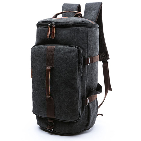 Men Large Capacity Cylinder Backpacks Canvas Luggage Shoulder Bags Duffle Travel Waterproof Solid Leather Casual Case ► Photo 1/6