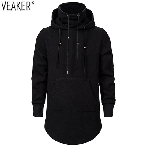 2022 New Men's Long Hoodies Cloak Male Black Hooded Turtleneck Sweatshirts Pullovers Streetwear Hip Hop Hoodies M-2XL ► Photo 1/6