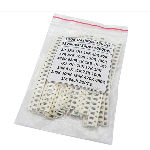 1206 SMD Resistor Kit Assorted Kit igmopnrq 1ohm-1M ohm 1% 33valuesX 20PCS=660PCS Sample Kit ► Photo 1/1