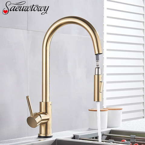 Brushed Gold Kitchen Faucet Pull Out Kitchen Sink Faucet Single Handle Faucet 360° Rotatble  Kitchen Tap  Hot Cold Mixer Crane ► Photo 1/6