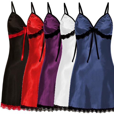 Sexy Sleepwear Women Lace Silk Satin Night Dress Sleeveless Nighties V-neck Nightgown Plus Size 3XL Nightdress Nightwear ► Photo 1/6
