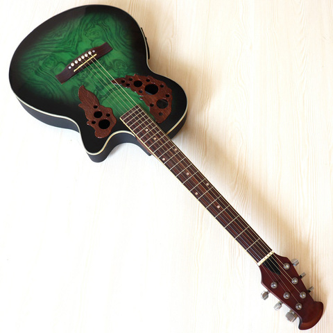 38 inch stock round back electric acoustic guitar basswood top cutaway design 6 string folk guitar with small flaws ► Photo 1/3