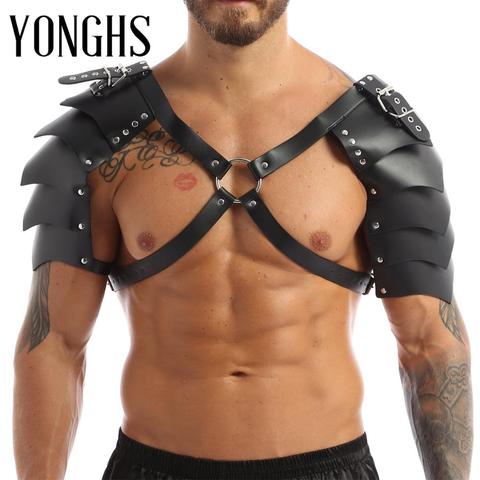 Harness Mens Steampunk Gothic PU Leather Double Shoulder Armors Buckles Body Chest Harness Belt for Party Cosplay Halloween ► Photo 1/6