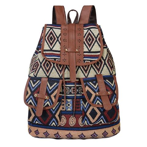 High Quality Vintage Print Canvas Ethnic Backpack for Women Girls School Backpacks Drawstring Bohemia Travel Rucksack ► Photo 1/6