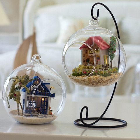 Iron Art Home Decoration Table Ball Lantern Candle Hanging Stand Holder Retro Glass Ball Hanging Stand Candle Holder Wedding ► Photo 1/6