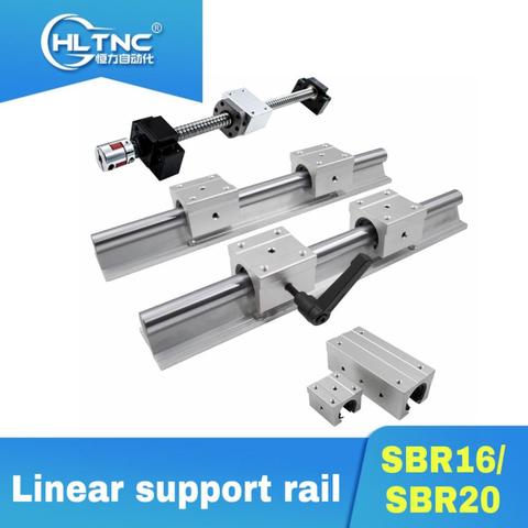 Linear support rail  2 PCS SBR16 SBR20 +4 PCS SBR16UU/SBR20UU +ball screw kit SFU1605/1610 end machined with BKBF12 for CNC ► Photo 1/5