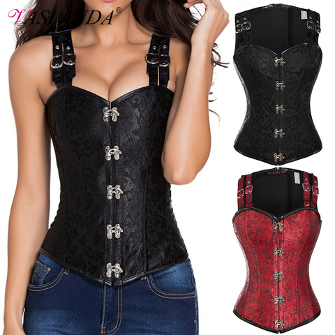 Womens Bustiers & Corsets Overbust Gothic Corset Vest Lace Up Buckle Boned Bustier Tops Club Party Crop Top Steampunk Corselet ► Photo 1/6