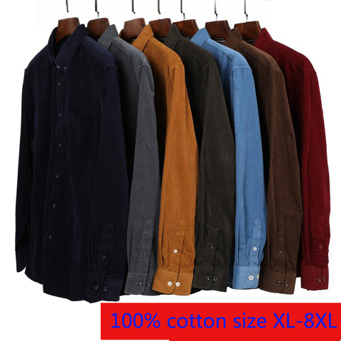 New Arrival Super Large Corduroy Young Men Cotton Plain Long Sleeve Casual Shirts High Quality Plus Size XL2XL3XL4XL5XL6XL7XL8XL ► Photo 1/6