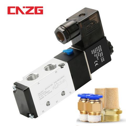 4v210-08 Pneumatic Valve Electric Solenoid Valve Control Air Gas Magnetic 5 Way 2 Position DC12V 24V AC110V 220V Coil Volt ► Photo 1/6