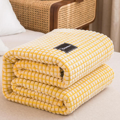 Bonenjoy Plaid Yellow Color Plaid Blanket Coral Fleece Thow Blankets for Beds plaid canape Single Bedspread Blankets for Sofa ► Photo 1/6