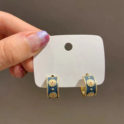 Korean Cute Vintage Flower Enamel Square Round Glaze Stud Earrings For Women Fashion Boucle d'oreille Brincos Jewelry ► Photo 1/6