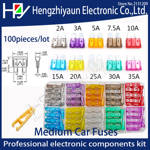 Hzy 100pcs/lot Medium Car Fuses 2A 3A 5A 7.5A 10A 15A 20A 25A 30A 40A + Clip Amp with Plastic Box Assortment Auto Blade Fuse SUV ► Photo 1/1