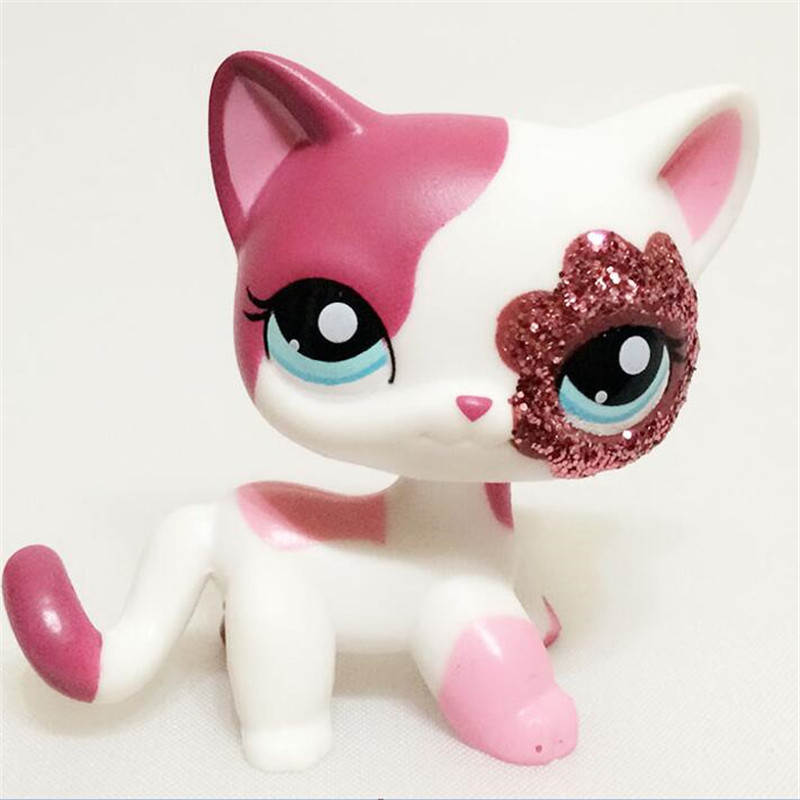 Littlest Pet Shop Cream Yellow & Sparkle Pink Short Hair Cat Doll Figure Toy 