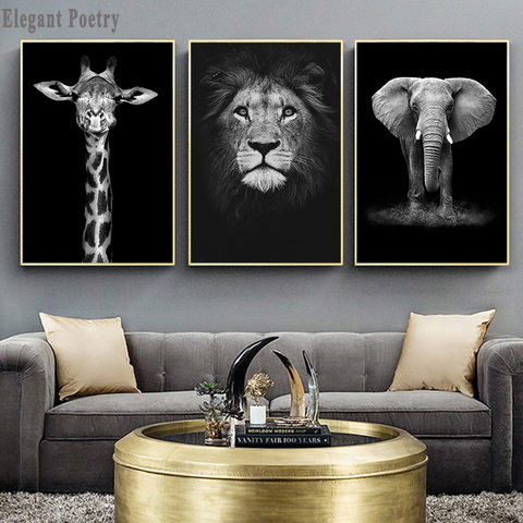 Elephant Zebra Lion Giraffe Rhino Black White Animal Canvas Painting Art Print Poster Picture Wall Nordic Decoration ► Photo 1/6