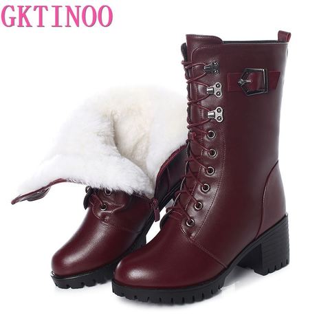 GKTINOO Boots Women Genuine Leather High-heeled Large Size Motorcycle Boots Women New Wool Warm Winter Boots for Women ► Photo 1/6