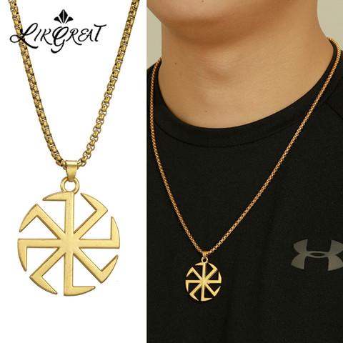 Likegreat Slavic Kolovrat Pendants Necklace for Men Wheel Talisman Amulet Link Chain on The Neck Women Pagan Jewelry Gifts ► Photo 1/6