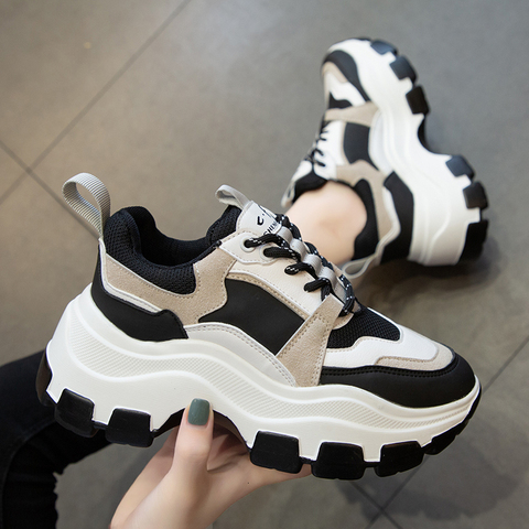 Women Chunky Sneakers Vulcanize Shoes Korean Fashion New Female Black White Platform Thick Sole Running Casual Shoe Woman 7cm ► Photo 1/6