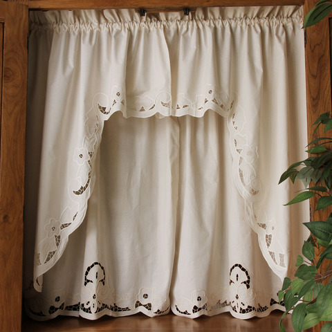 Short Coffee Curtain Retro Hollow Hem Wear Pole Triangular Curtains for Bar Kitchen Cabinet Door and Window ► Photo 1/6