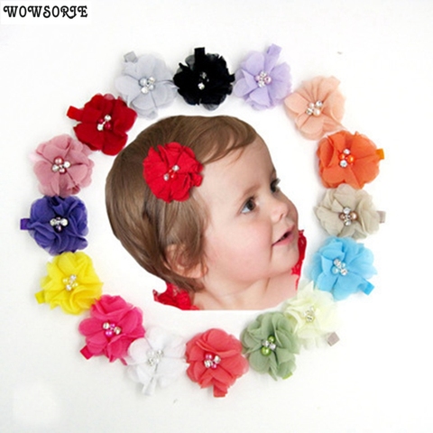 Baby hair solid Chiffon Flower clips Newborn baby Mini Hair Clips Hair Accessories Kids Hair Barrettes girls clips 2pcs/lot ► Photo 1/6