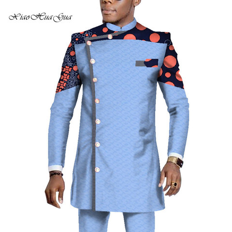 2022 New African Men Dashiki Outfits Long Sleeve Shirt Suit Ankara Pants Plus Size 2 Pieces Set African Men Clothes WYN1065 ► Photo 1/6