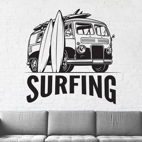 Surf Wall Decal Surfboard Art Wall Stickers Beach Sport Vinyl Surf Gifts Boys Surf Yeti Wave Girl Kids Room Home Decor C150 ► Photo 1/3