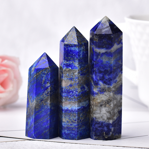 1PC Natural Crystal Lapis Lazuli Hexagonal Column Crystal Quartz Point Healing Mineral Tower Ornament DIY Gift Home Decoration ► Photo 1/6