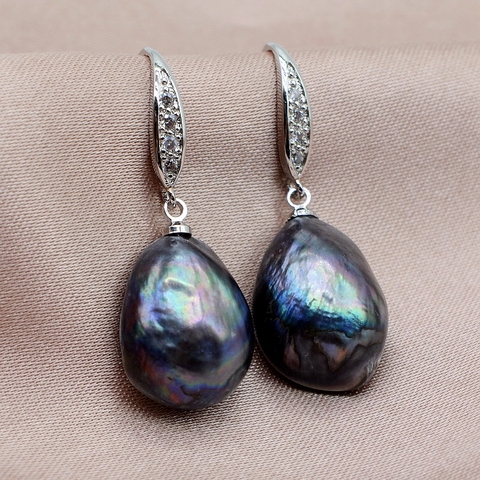 Pearl drop earrings, unique baroque black pearls, 925 sterling silver earrings, women's pearl earrings, free shipping ► Photo 1/6