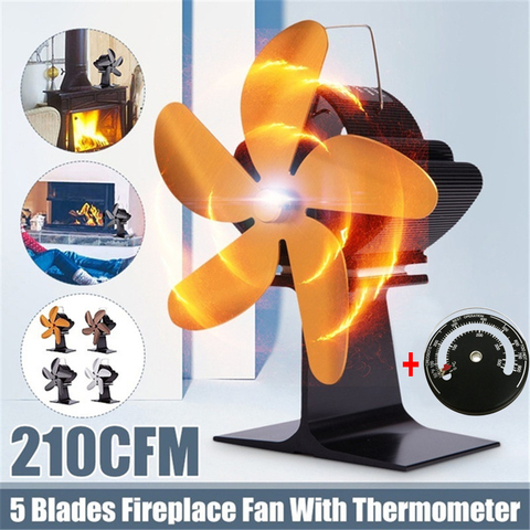 210CFM 5 Blades Efficient Heat Stove Fan for Wood Log Burner Fireplace Heat Powered Eco Friendly Quiet Fan with Thermometer 2022 ► Photo 1/1