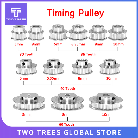 GT2 Timing Pulley 30 36 40 60 Tooth Wheel Bore ( 5/6.35/8/10mm ) Aluminum Gear Teeth Width 6mm Parts For Reprap 3D Printers Part ► Photo 1/6