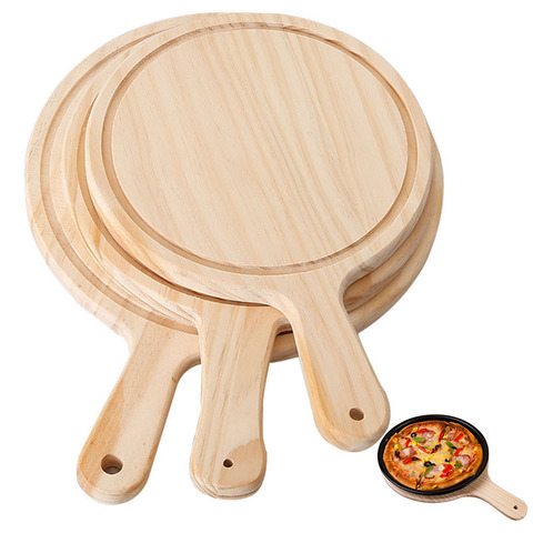 Wooden Pizza board Round with Hand Pizza Baking Tray Pizza Stone Cutting Board Platter Pizza Cake Bakeware Tools ► Photo 1/6