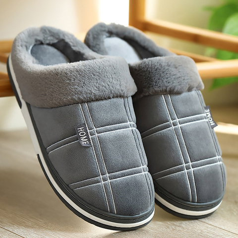 Winter warm slippers men Suede Gingham Short plush Indoor shoes for male Non slip Cozy Velvet Waterproof Fur home men slippers ► Photo 1/6