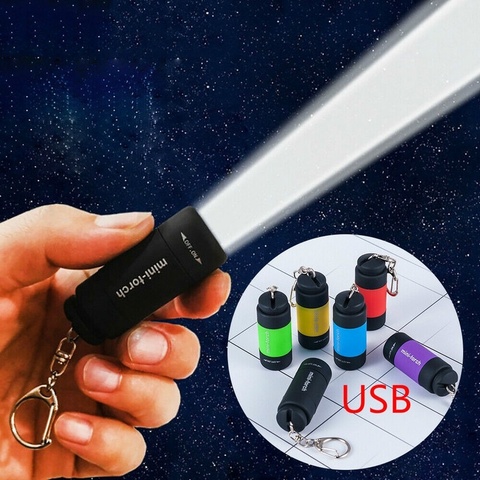Mini Working LED Flashlight Pocket Keychain USB Rechargeable Outdoor Camping