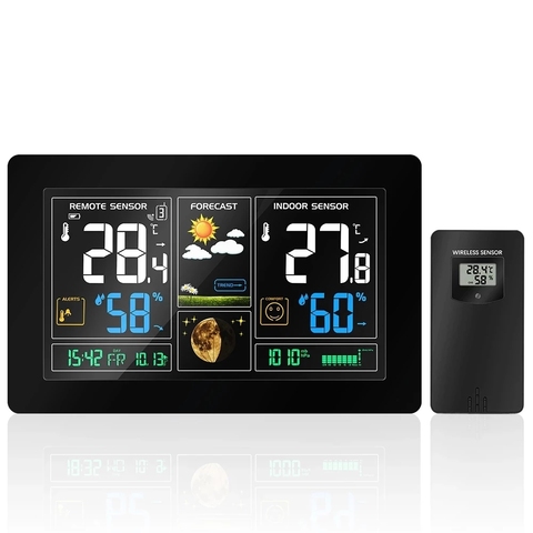 Digital Display Weather Forecast Clock indoor/outdoor sensor Thermometer hygrometer Radio Control Time ► Photo 1/6