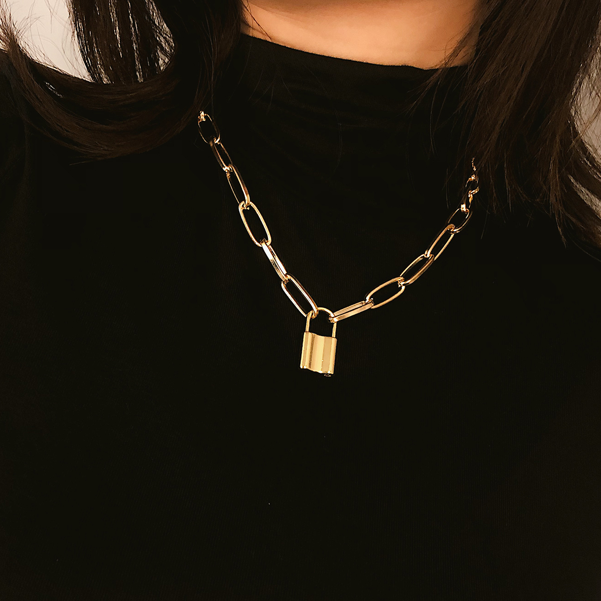 Rock Choker Lock Necklace Layered Chain On The Neck With Lock Punk
