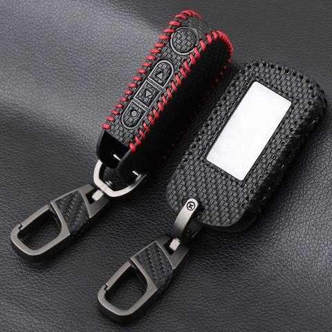Carbon Fiber Style Leather A93 Car Key Case for Starline A39 A63 Two Way Car Alarm Remote Controller LCD Transmitter KeyChain ► Photo 1/6