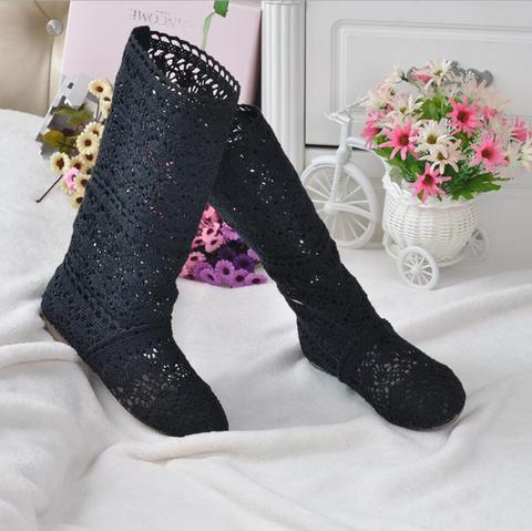 2022 Hollow Boots Shoes Breathable Knit Line Mesh Korean High Summer Women Boots Knee High Womens Shoes ► Photo 1/6