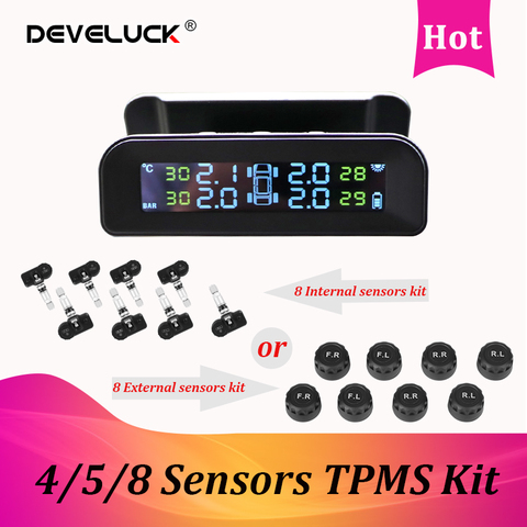 TPMS Tire Pressure Alarm Monitor System Display  Original Wireless HD Solar Charge Car Turn On with Vibration with 4/5/8 Sensors ► Photo 1/6