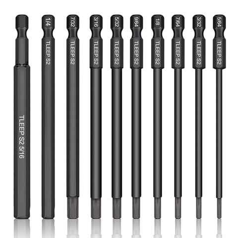 10pcs Hex Head Allen Wrench Drill Bits Set 100mm Long Allen Screwdriver Bits Magnetic Tips Hex Key Screwdriver Socket Bit Set ► Photo 1/1