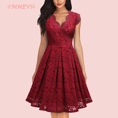 Summer Women Party Dress Vintage V Neck Sleeveless Dress Lace Elegant Ladies Dresses with High Quality Lace ► Photo 1/6