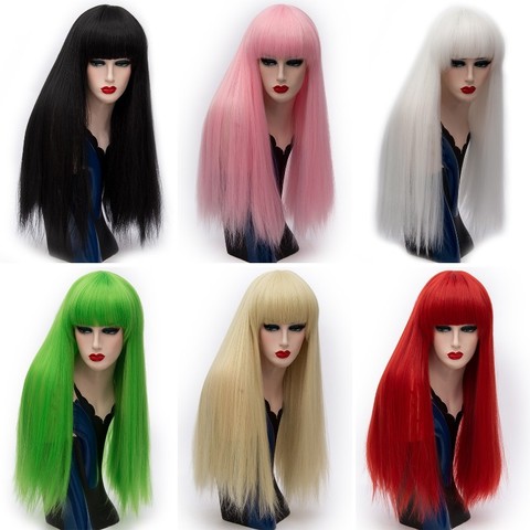 VICWIG Cosplay Wigs for Women 26 Inch Long Straight Hair Black White Green Red  Purple Gold Brown Pink Synthetic Wig With Bangs ► Photo 1/6