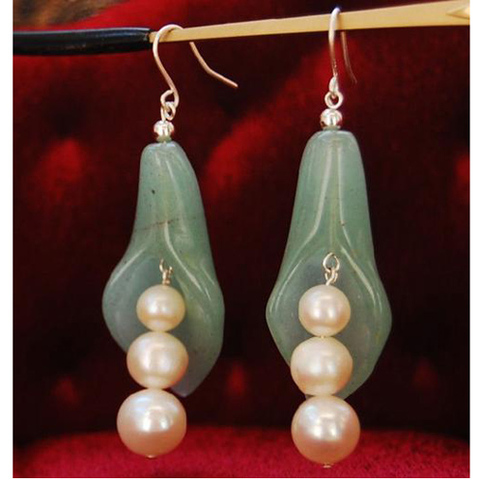 Unique Pearls jewellery Store Freshwater Round Pearl Green Jade Pea Pot Princess Earring Silver Hook Fine Jewelry Women Gift ► Photo 1/6