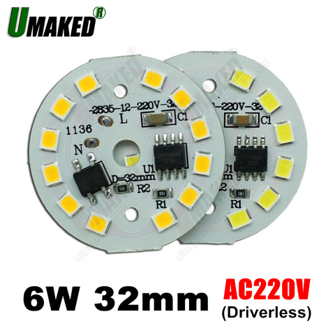 50pc 220V 2835 5W 7W 32MM SMD Dimmable led pcb plate lighting source,lamp panel intergrate IC driver no need driver for bulb DIY ► Photo 1/6