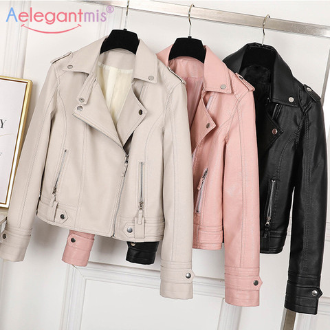 Aelegantmis Fashion Slim Women Faux Leather Jacket Casual Biker Motorcycle Jackets Female Punk Streetwear Spring Autumn Coat ► Photo 1/6