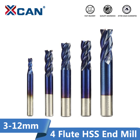 XCAN 1pc 2-13mm Super Blue Nano Coated HSS End Mills Straight Shank Milling Cutter CNC Router Bit 4 Flute End Mills ► Photo 1/6