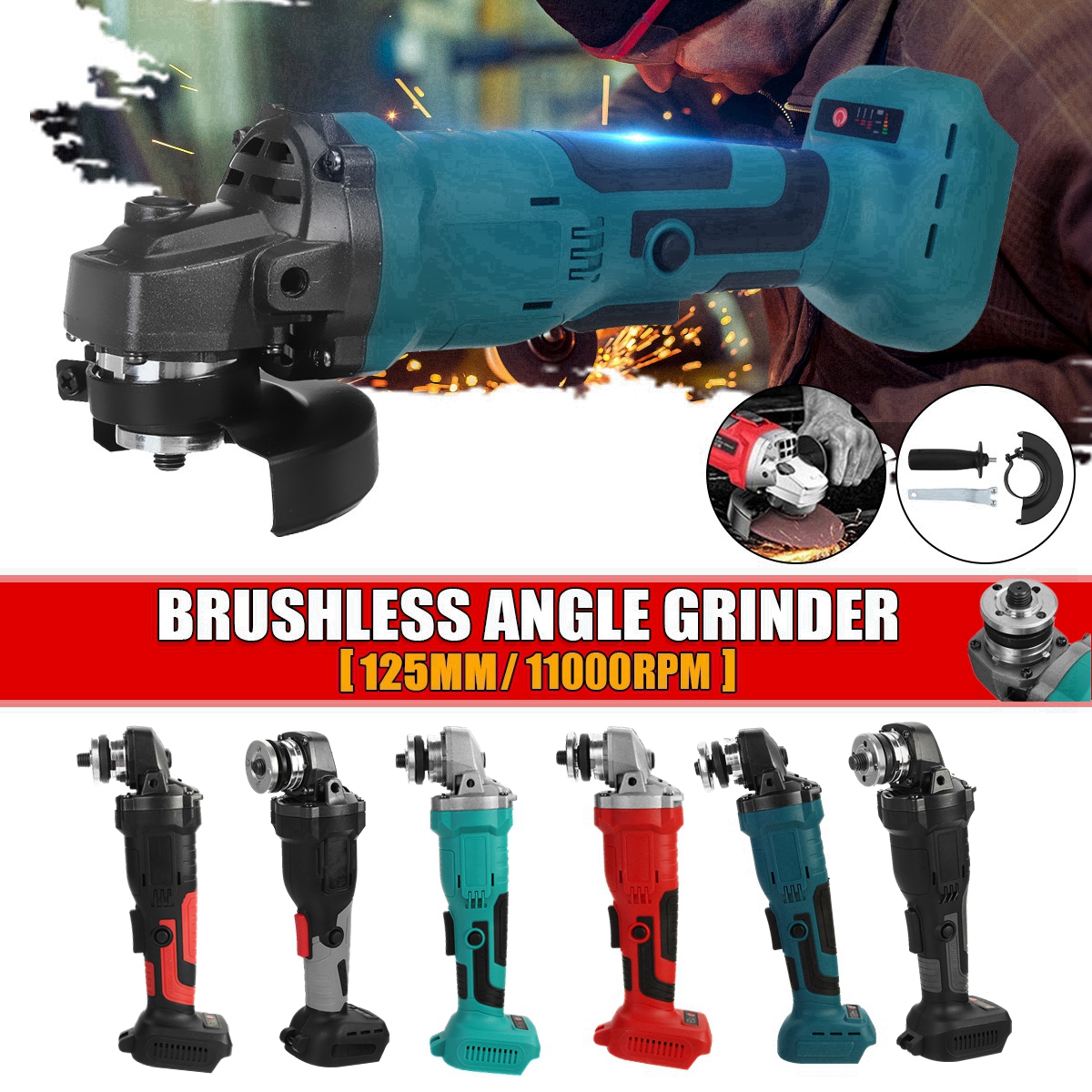 18V 800W 125mm Brushless Cordless Impact Angle Grinder no battery DIY Power  Tool Cutting Machine Polisher for Makita Battery