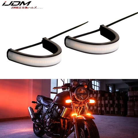 iJDM Universal Wrap Around Mount Amber Yellow LED Turn Signal Light Strips For Motorcycle Fork or ATV UTV Rollbar Turn Signal ► Photo 1/6